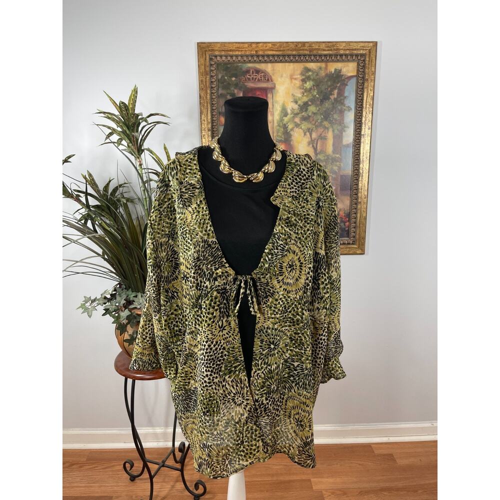 Club Z Collection Cardigan Women's 3X Green Burst Print Whimsigoth Lagenlook